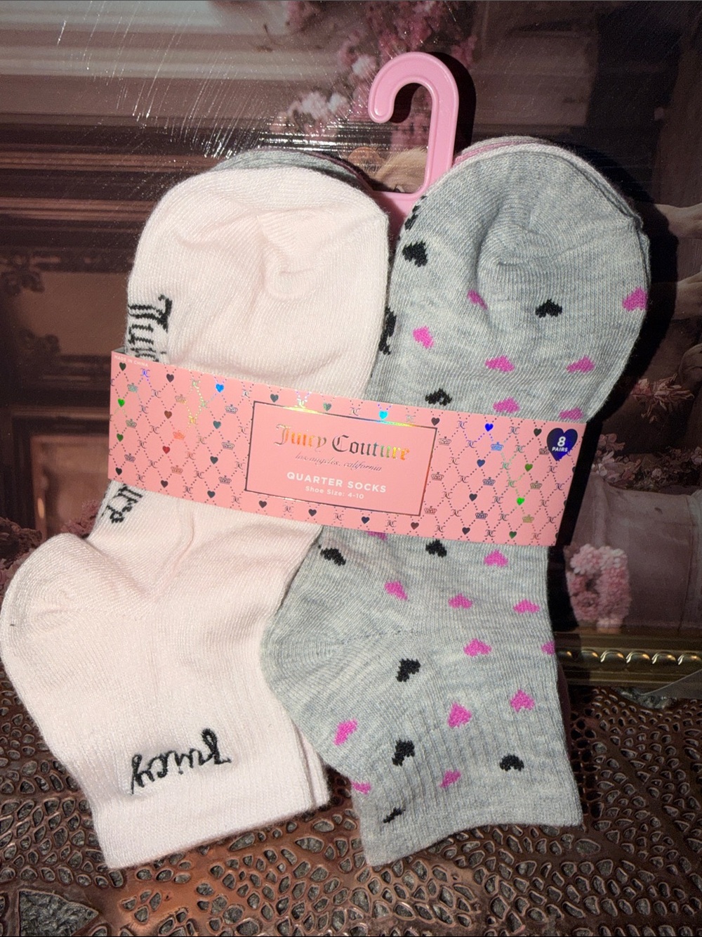 Juicy Couture Pink-Gray& more Heart Quarter Sock Duo 8 pack